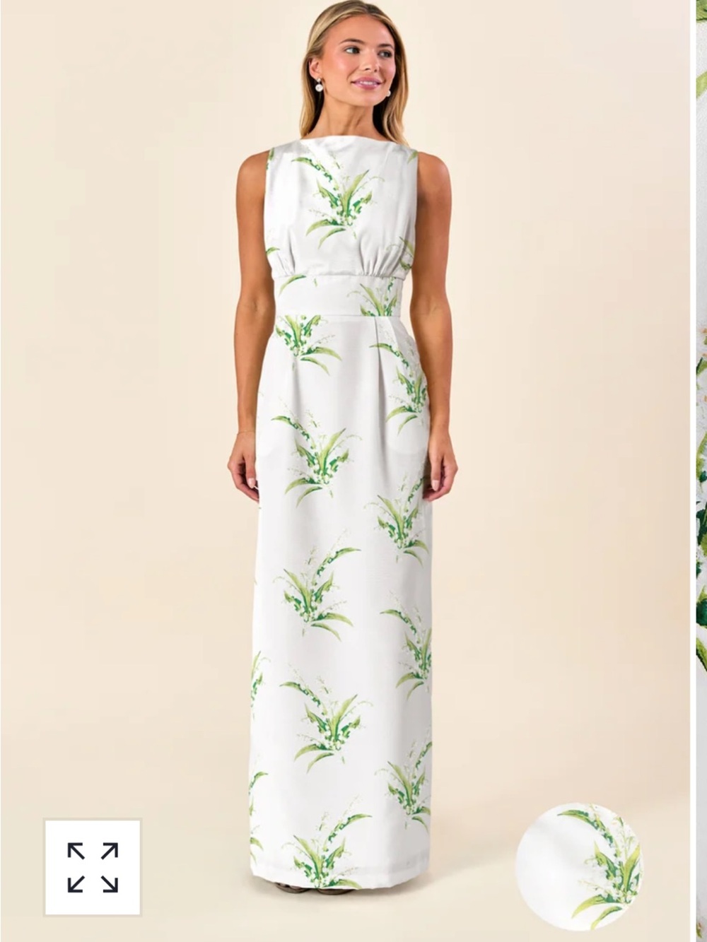 White Maxi Dress with Green Botanical Print